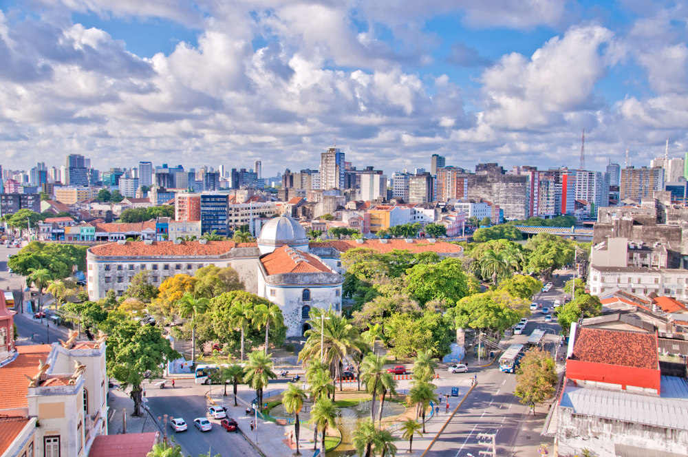 Recife cityscape featuring the cross building that was a prison and is now a craft market